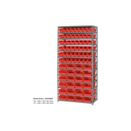 Global Equipment Steel Shelving with 60 4"H Plastic Shelf Bins Red, 36x18x72-13 Shelves 603445RD
